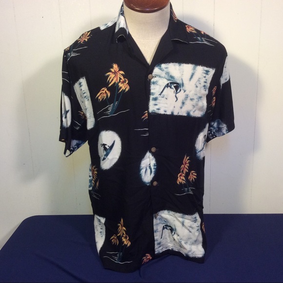 Thums Up Other - Thumbs UP Surfing and palm trees Mens Hawaiian Shirt size small